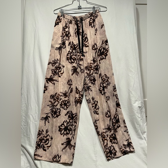 Rich Radi Q’s New York Pants - Elegant Viscose Floral Wide-Leg Resort Trousers Drawstring Pockets Pants